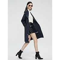 Women's Jackets Double Button Raglan Sleeve Belted Coat Womens top (Color : Navy Blue, Size : XX-Large)