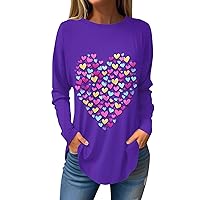 Teacher Valentines Day Shirt, Women's Fall Casual Long Sleeve Shirt Sweatshirt Valentine's Day Heart Print Top Plus