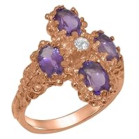 18k Rose Gold Cubic Zirconia & Amethyst Womens Cluster Ring - Sizes 4 to 12 Available