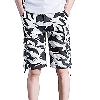 Mens Camo Cargo Shorts Cotton Relaxed Camouflage Cargo Shorts Classic Fit Multi Pocket Casual Summer Training