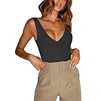 Women’s Sexy Plunge Deep V Neck Sleeveless V Backless Going Out Tank Bodysuits Tops