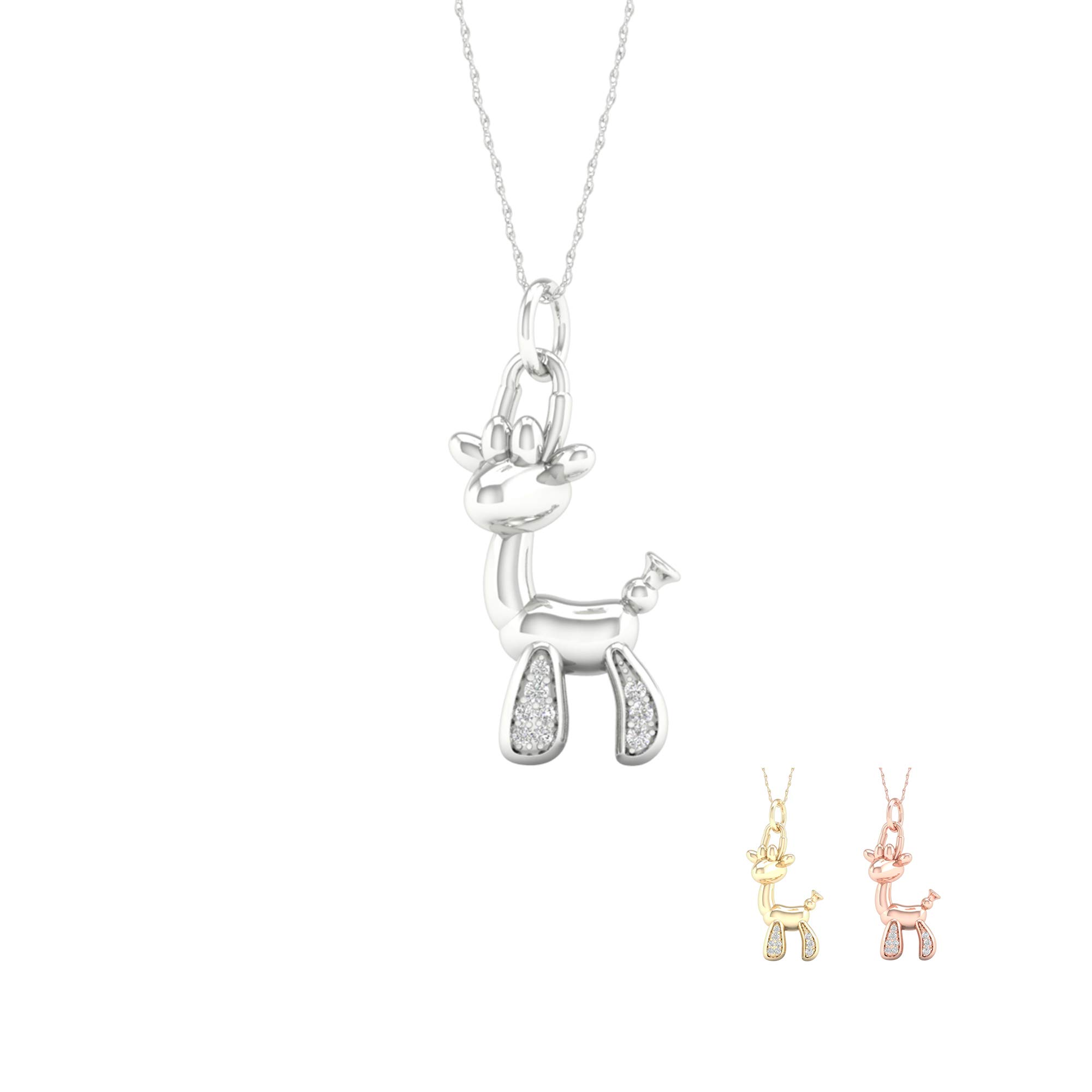 DZON 1/20ct Diamond Animal Charm Necklace in Sterling Silver - Giraffe