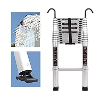 Telescoping Ladder with Hooks, 16.5 FT Aluminum Collapsible Extension Ladder - 350 LBS Capacity, Non-Slip Feet, Portable Multi-Purpose Compact Ladder for Home, RV, Loft