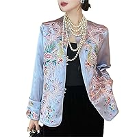 Satin Acetate Women Jacket Top Embroidery Suit Elegant Lady Loose Coat Female