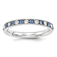 925 Sterling Silver Solid Polished Blue White CZ Cubic Zirconia Simulated Diamond Eternity Band Ring Size 7 Jewelry for Women