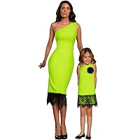 Pineapple Clothing Black Stretchy Mommy and Me Matching Dress with Lace Trim