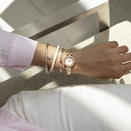 Anne Klein Women's Premium Crystal Accented Bangle Watch and Bracelet Set, AK/2238