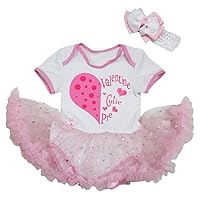Petitebella Valentine Cutie Pie Heart White Bodysuit Tutu Baby Dress Nb-18m