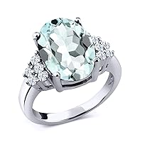 Gem Stone King 925 Sterling Silver Sky Blue Simulated Aquamarine and White Created Sapphire Women Ring (6.10 Cttw, Available in size 5, 6, 7, 8, 9)