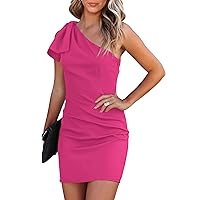 PRETTYGARDEN Women's 2024 Mini Bodycon Dress Bow One Shoulder Sleeveless Party Cocktail Short Fitted Dresses