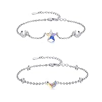 Moon Bracelet Star Bracelet Dainty Moon Link Bracelet for Girls Crystal Star Moon Jewelry, 7