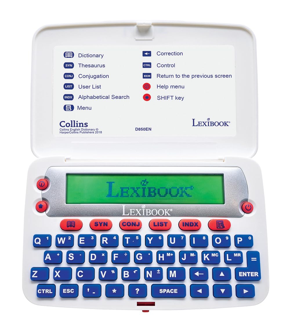 LEXiBOOK - The Collins English Dictionary, 13th Edition - Electronic Dictionary, Definitions, Thesaurus, Conjugation, Phonetic Spellchecker, Crossword Solver, with Battery, Blue/White, D850EN
