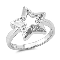 Star White CZ Unique Ring New .925 Sterling Silver Band Sizes 5-9