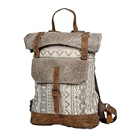 Myra Bag Classy Leather & Upcycled Canvas Backpack S-1237, 13.5