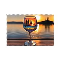 Sunset Wine Glass Print Placemats for Dining Table Set of 6, Heat Resistant,Easy to Clean Non-Slip Place Mats