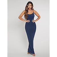 Fall Dresses for Women 2023 Solid Bodycon Cami Dress Dresses for Women (Color : Dusty Blue, Size : X-Large)