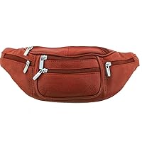 Genuine Leather Fanny Pack Waist Bag Body Pouch Pockets Organizer Phone Holder (One Size, Red)