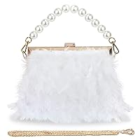 Feather Clutches Purses for Women Bag，Pearl Fluffy Evening Handbags for Wedding Anniversary Party