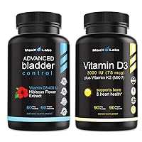 Advanced Bladder Control Supplements for Women & Men 60Ct + Vitamin D3 K2 3000 IU with Vitamin K as MK-7 from Natto Support Healthy Bones, Teeth, Heart & Immune Function +90Ct