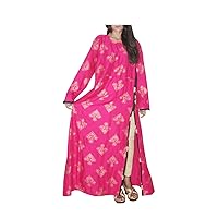 Pink Color Women's Dress Casual Tunic Dress for Girl's Ethnic Floral Print Frock Suit Plus Size