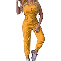 Multitrust Women Sleeveless Cargo Jumpsuit Pants with Belt Adjustable Strap Overall Jumpsuits One Piece Romper Playsuit