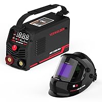 YESWELDER Large Viewing True Color Solar Powered Auto Darkening Welding Helmet with SIDE VIEW & Mini Stick Welder Portable, Large LED Display 125Amp ARC Welding Machine,110V