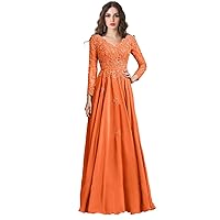 YINGJIABride Woman's V Neck Chiffon Lace Mother of The Bride Dresses Bridesmaid Dress with Long Sleeve