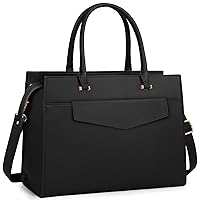 Laptop Bag for Women 15.6 inch Leather Tote Bag 2pcs Set Professional Work Bag with Clutch Purse Large Office Computer Bag Teacher Bag Shoulder Bag, Black