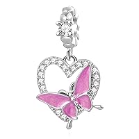 Crystal Butterfly Heart Dangle Charm for Pandora Bracelet Mothers Day Gift