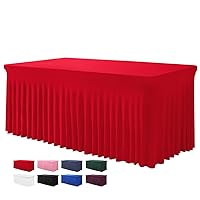 Table Skirts for Rectangle Tables 8ft - One-Piece Red Table Covers for 8 Foot Tables, Wrinkle Resistant Ruffles Elastic Table Cover and Table Skirt for Banquets, Weddings, Parties