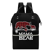 Red Plaid Buffalo Mama Bear Diaper Bag for Women Large Capacity Daypack Waterproof Mommy Bag Travel Laptop Backpack