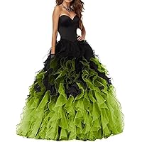 Women's Organza Quinceanera Prom Dresses for Teens Long Puffy Ball Gown Satin Sweetheart Ombre Evening Gowns