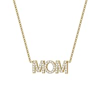 Qitian Gold Mom Name Necklaces Personalized Rhinestone Necklace Custom Pendant Jewelry Gift for Mama