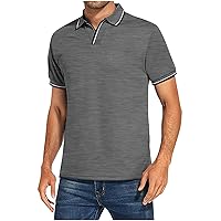 Men's Turn-Down Collar Tee Shirt Stylish Striped Short Sleeve T-Shirt Relaxed Fit Workout Shirts Activewear Tops