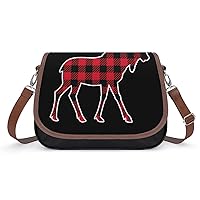 Moose Buffalo Plaid Women's Crossbody Bag Fashion Shoulder Handbags Message Tote Bag with Adjustable Strap