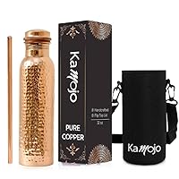 Copper Water Bottle for Drinking - Hammered Copper Water Bottle with Leak Proof Lid, Removable Insulating Sleeve & Copper Straw - Handcrafted Pure Copper Water Bottle for Men & Women 32 fl oz