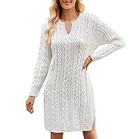 XJYIOEWT Bodycon Dresses for Women Sexy Long,Womens Mid Length Knitted Dress Solid Split Loose Pullover Womens Woolen Dr