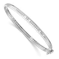 14 kt White Gold White Polished and Satin Bright Cut Omega Bracelet 7.5 Inches x 4.15 mm