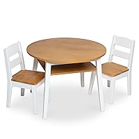 Melissa & Doug Wooden Round Table & 2 Chairs – Kids Furniture for Playroom, Light Woodgrain & White 2-Tone Finish - Two-Tone - Toddler & Kids Activity Furniture Set