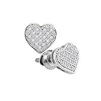 10K White Gold Diamond Heart Screwback Earrings 1/10 Ctw.