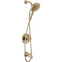 Delta Faucet Nicoli 14 Series Single-Handle Tub and Shower Trim Kit, Gold Shower Faucet with 6-Spray H2Okinetic Hand Held Shower Head with Hose, Champagne Bronze 144749-CZ-HS (Shower Valve Included)