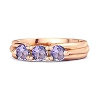 Natural 0.30 Ct Amethyst Gemstone Three-Stone Harmony Band 925 Sterling Silver Promise Ring