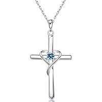 AmorAime 925 Sterling Silver Cross Necklace for Women Teen Girls 14K Gold Plated or Rose Gold Birthstone Necklaces for Teen Girls Gifts for Mother's Day, Birthday or Anniversary