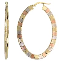10K Two Tone Gold Flat Hoop Earrings Yellow and Rose Stripe Pattern Italy 1-2 inch
