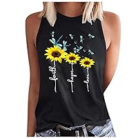 Womens High Neck Tank Tops Summer Casual Graphic Halter Sleeveless Rocker Y2k Tee Shirts Sunflower Print Cami Tops