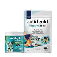 Solid Gold Stress & Anxiety Calming Chews 120ct & Food Topper Kibble for Dogs Plasma Powered High Protein Meal Topper 1 LB