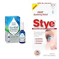 SteriLid Eyelid Cleanser and Face Wash, for irritated eyes, 2 fl oz Spray & Stye Sterile Lubricant Eye Drops, Stye Relief Eye Drops, 0.5oz