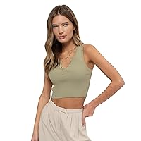 August Sky Women's Knit Crop Top - Sleeveless Ribbed with Snap Button Closure Tank Top