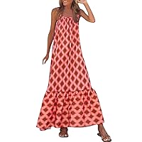 XJYIOEWT Corset Dress Long,Women Dress Maxi Long Dress Red Sleeveless Geometric Print Spring Summer Boat Neck Womens Str
