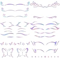 ANCIRS 6 Pack Holographic Stickers for Eye Makeup, Temporary Crystal Face Tattoo Cat Eyebrow Stickers for Halloween Carnival Party Cosplay Music Festival Decoration- Multicolors